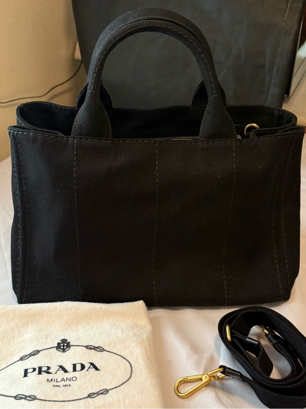Prada Black Canapa Canvas Tote - Picture 4 of 8